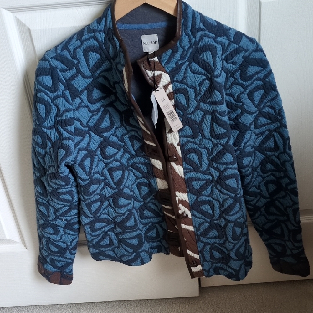 NIC+ZOE Blue and Brown Patterned Utility Jacket